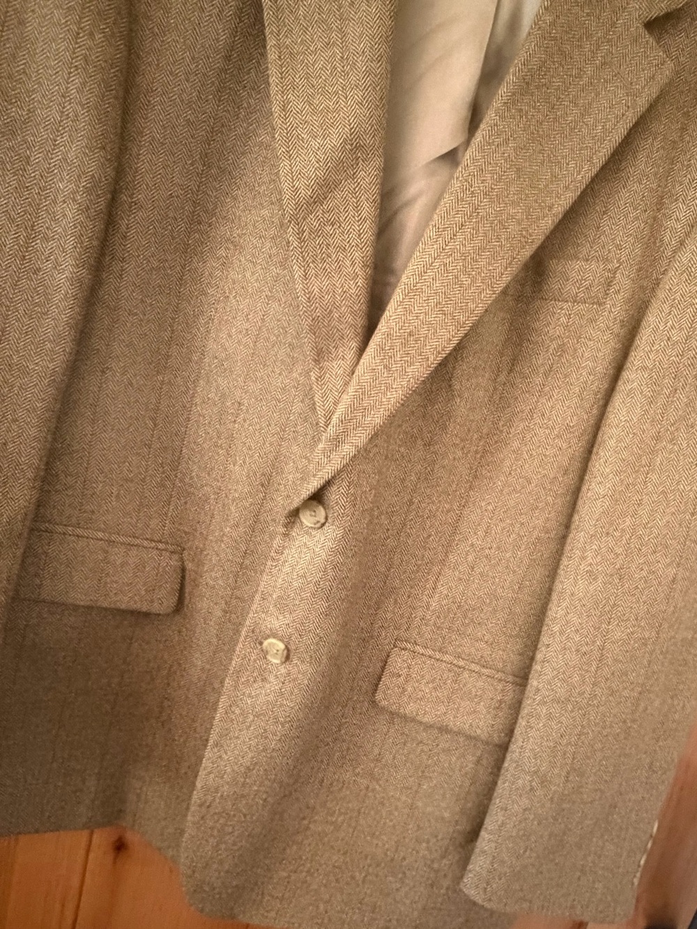 Lauren Ralph Lauren 100% Wool Beige Tan Herringbone Blazer 46R Mens